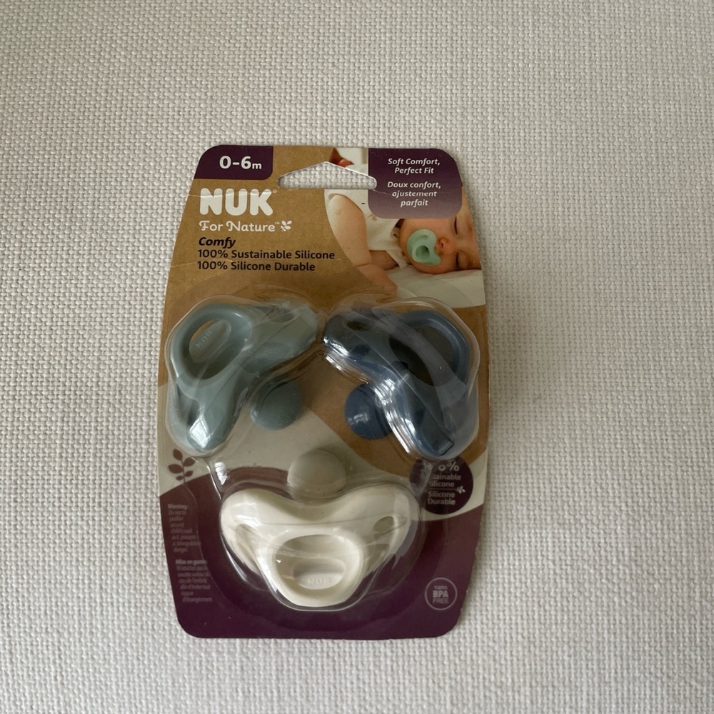 NUK For Nature 3-Pack Silicone Pacifiers - 0-6 Months - Sage, Blue, Ivory